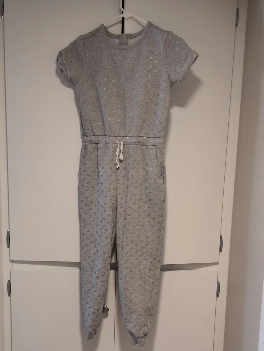 Girls' Gray Short-Sleeve Sweat Jumpsuit